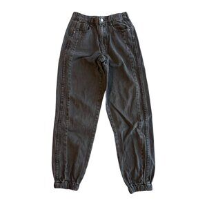 Forever 21 Jeans Women's XS Stretch Waist Pull On Black Denim Elastic Leg Cuffs